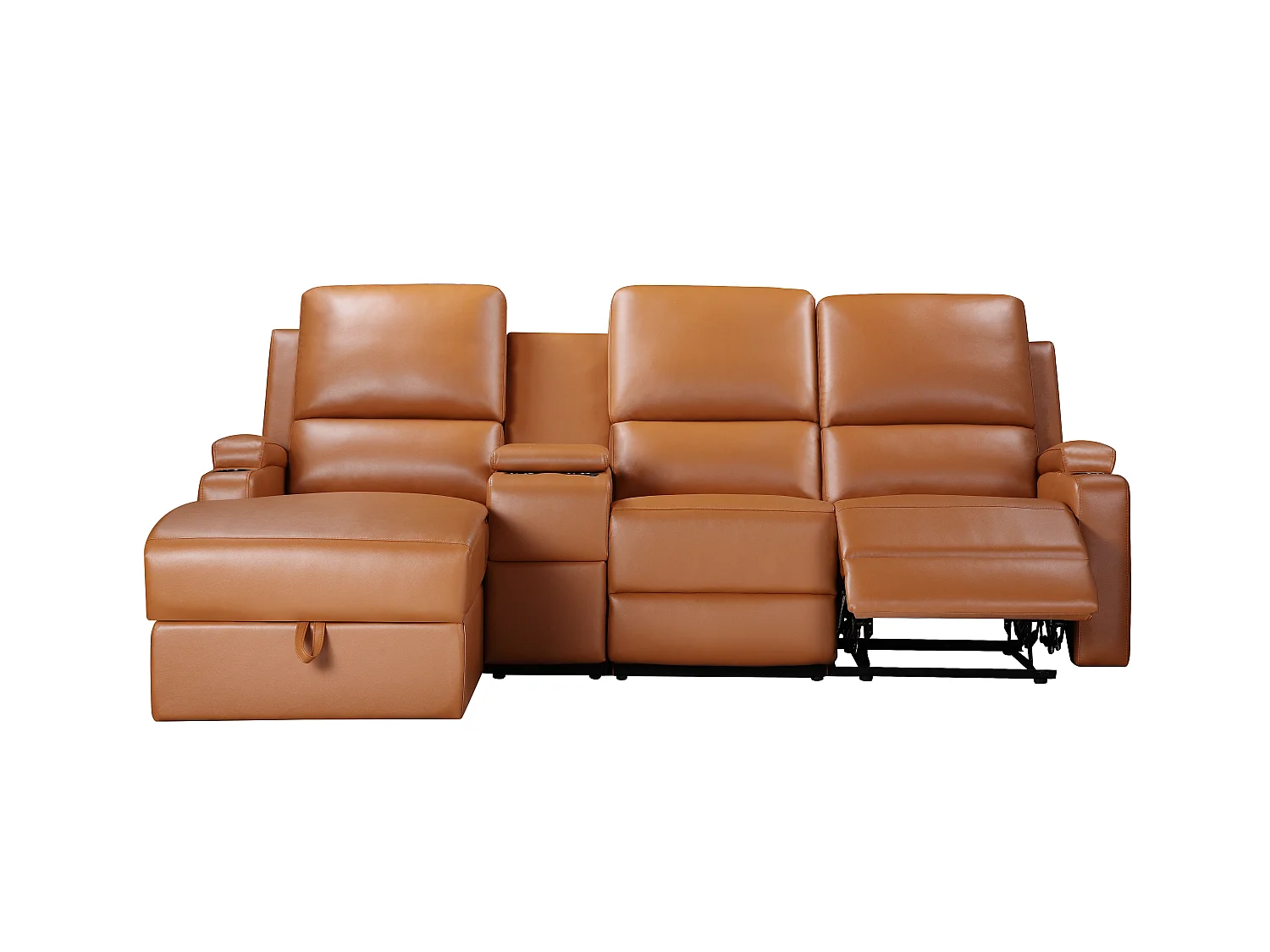 DALLAS | Canapé d’angle 3 places avec rangement en cuir artificiel couleur cognac