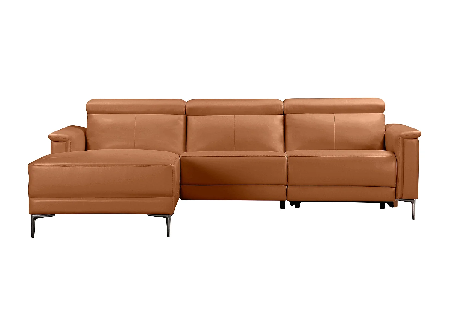 Lund | Canapé 3 places avec 1 fauteuil inclinable manuelleuel en cuir artificiel Cognac