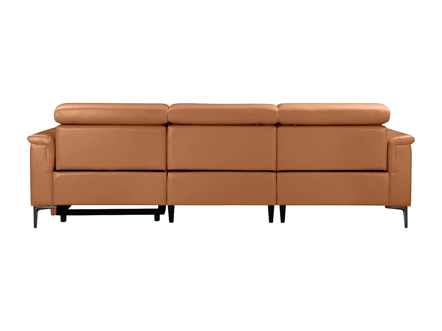 Lund | Canapé 3 places avec 1 fauteuil inclinable manuelleuel en cuir artificiel Cognac