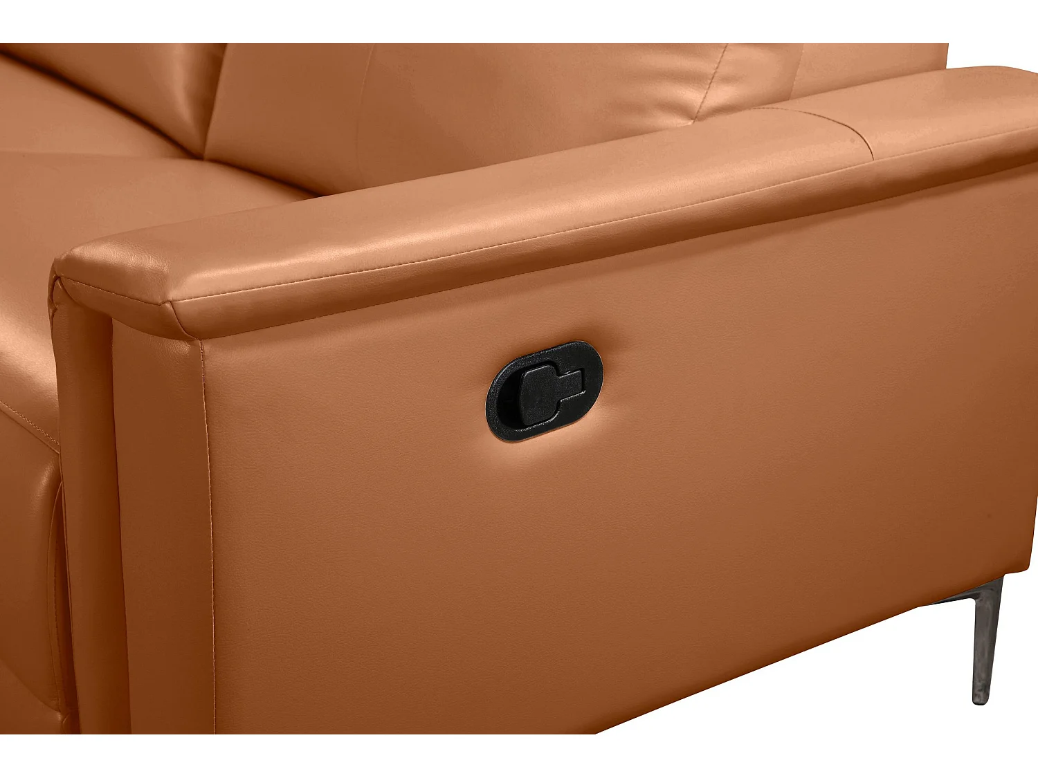 Lund | Canapé 3 places avec 1 fauteuil inclinable manuelleuel en cuir artificiel Cognac