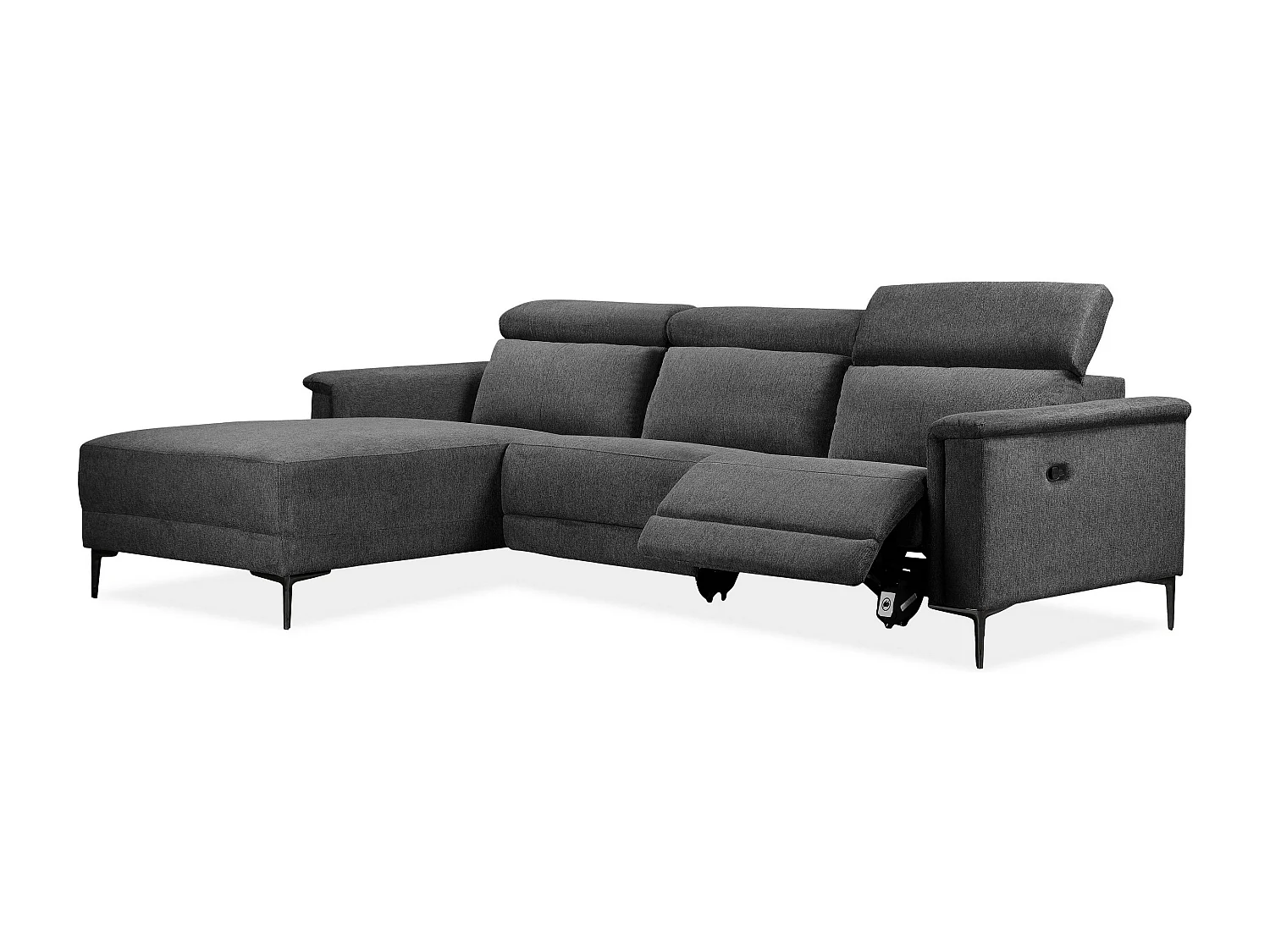 Lund | Canapé chaise longue avec un fauteuil inclinable à manuelleuel en tissu anthracite