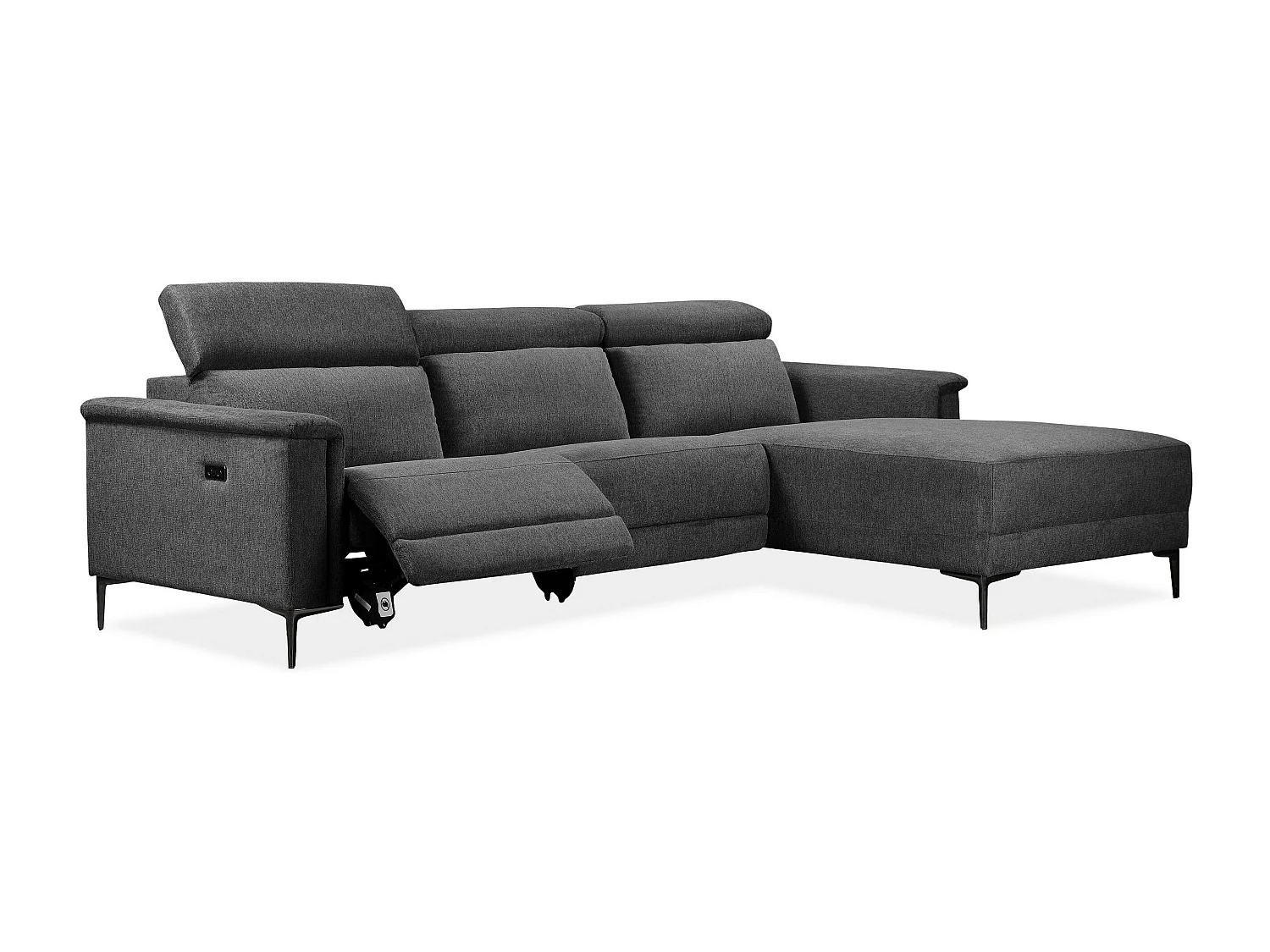 Lund | Canapé 3 places avec 1 fauteuil inclinable électrique en tissu anthracite