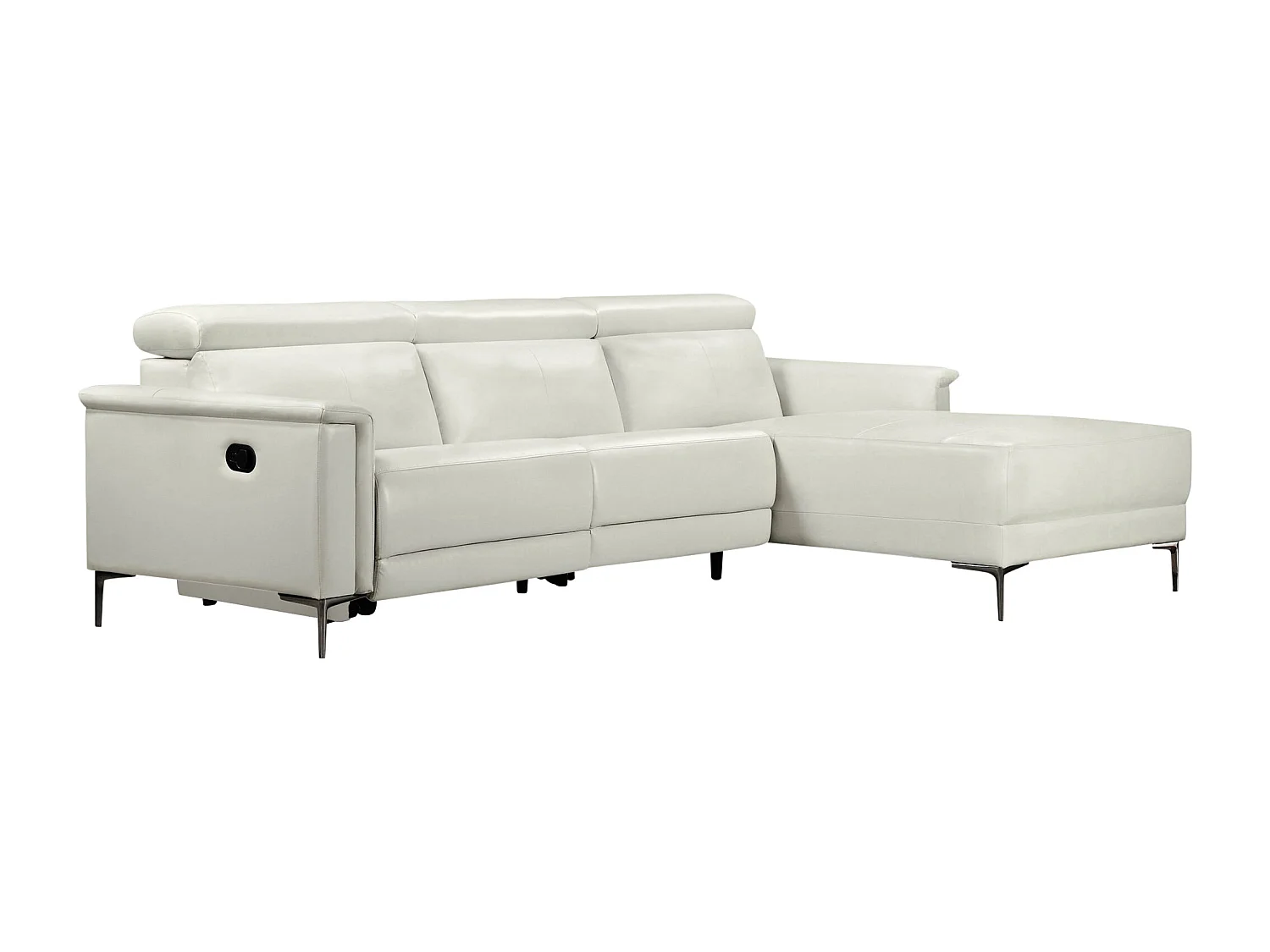 Lund | Canapé d’angle 3 places avec 1 fauteuil inclinable manuelleuel en cuir artificiel crème