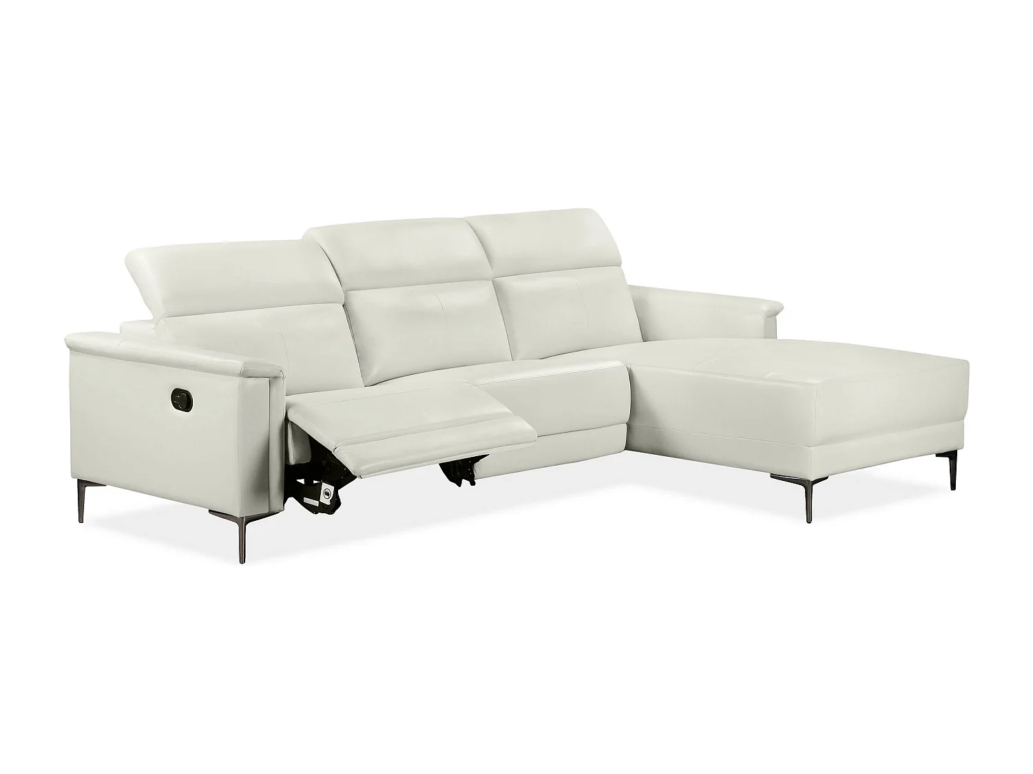 Lund | Canapé d’angle 3 places avec 1 fauteuil inclinable manuelleuel en cuir artificiel crème