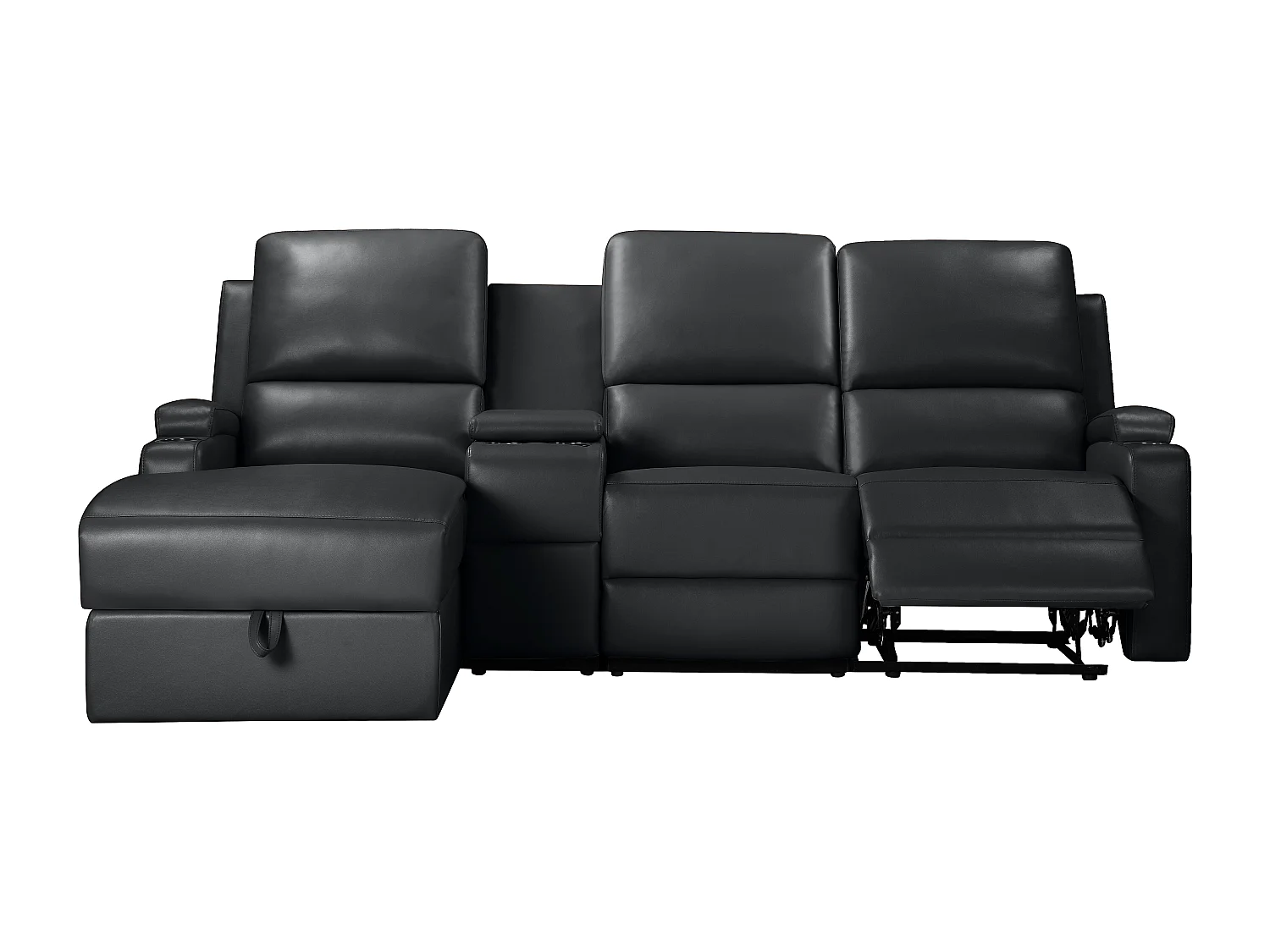 DALLAS | Canapé d’angle 3 places avec rangement en cuir artificiel noir