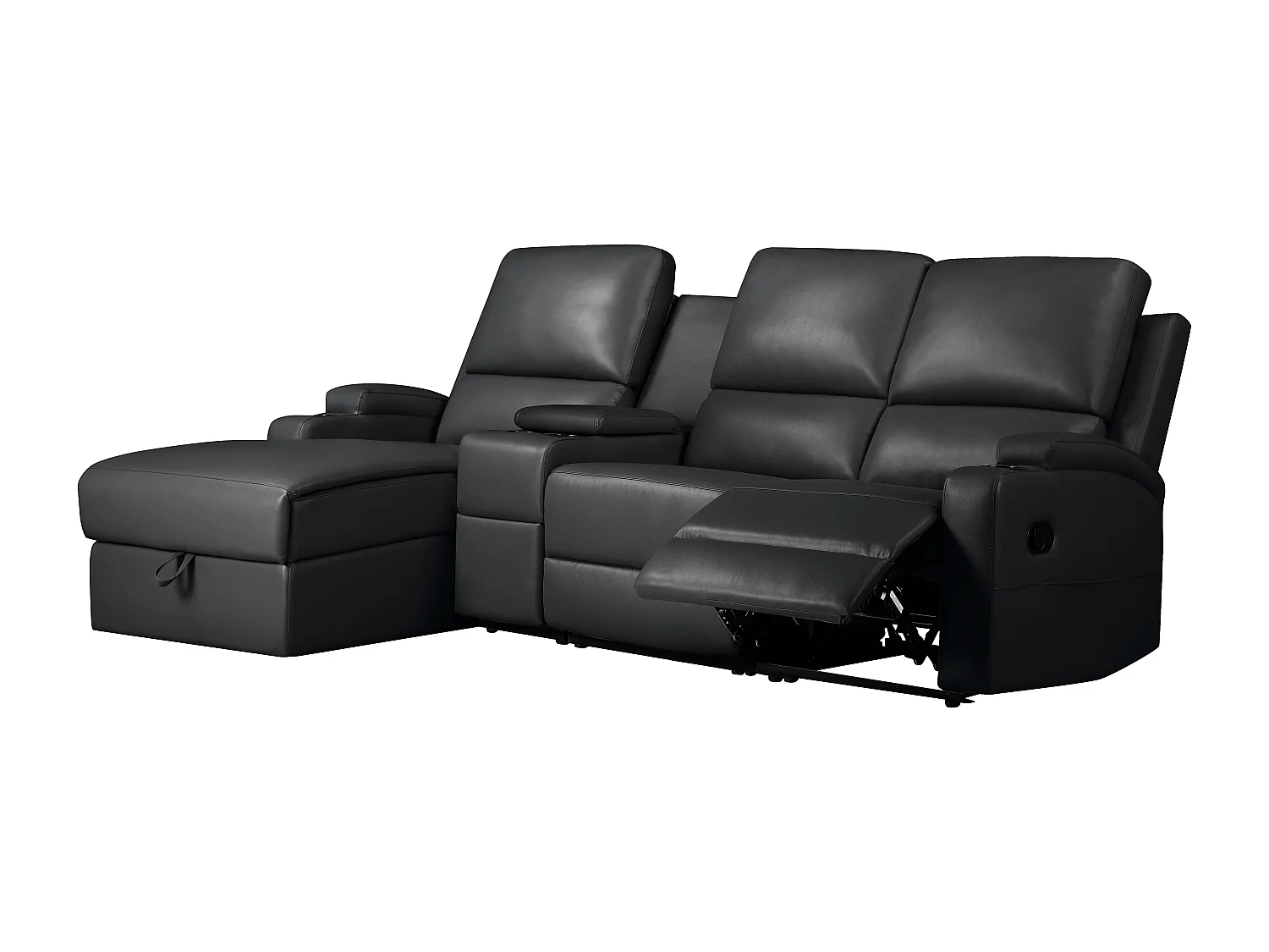 DALLAS | Canapé d’angle 3 places avec rangement en cuir artificiel noir