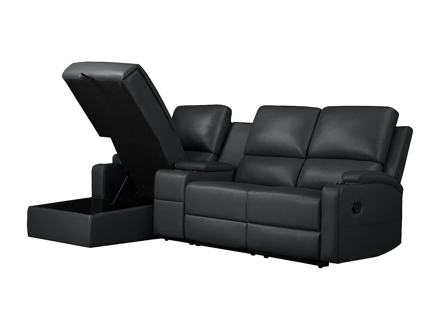 DALLAS | Canapé d’angle 3 places avec rangement en cuir artificiel noir