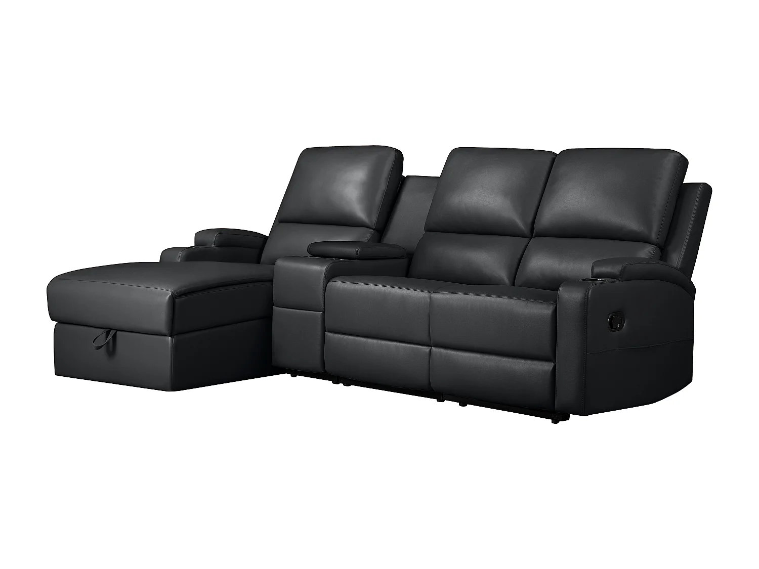 DALLAS | Canapé d’angle 3 places avec rangement en cuir artificiel noir