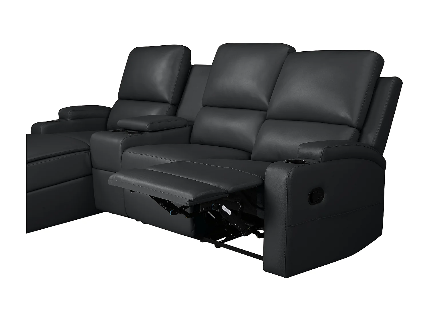 DALLAS | Canapé d’angle 3 places avec rangement en cuir artificiel noir