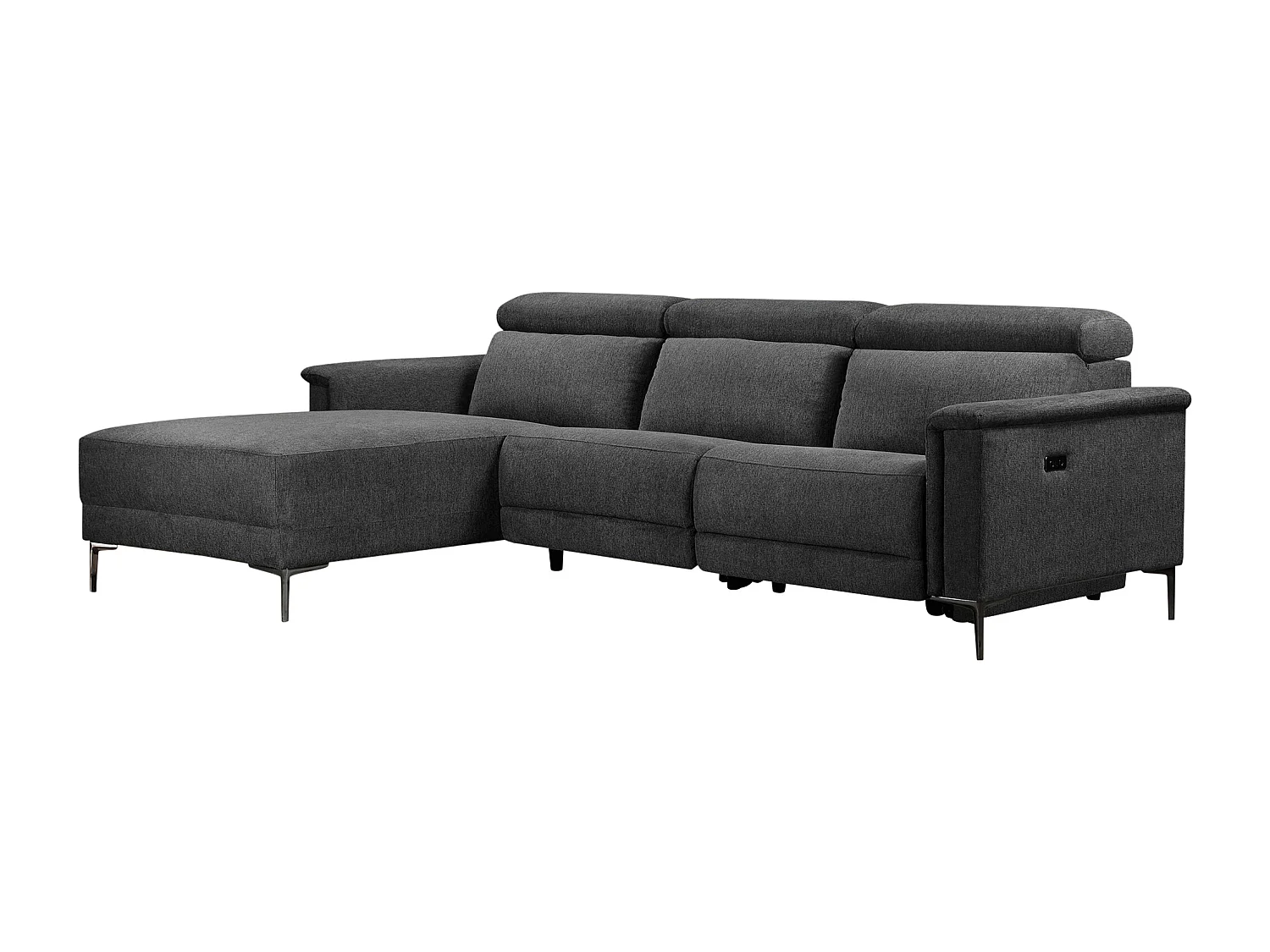 Lund | Canapé chaise longue avec 1 fauteuil inclinable électrique en tissu anthracite