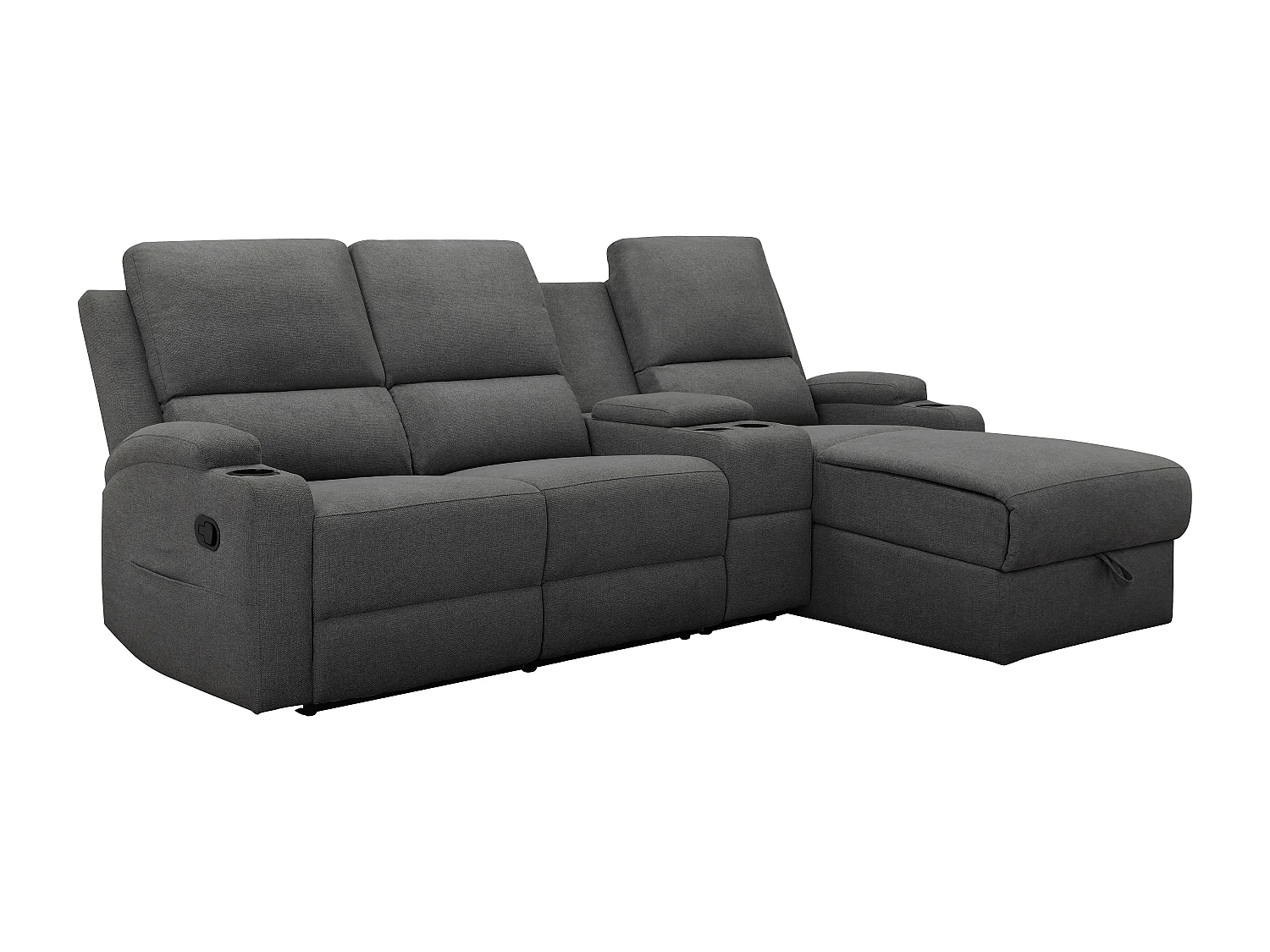 Canapé d'angle relax 3 places avec rangement en lin gris anthracite DALLAS