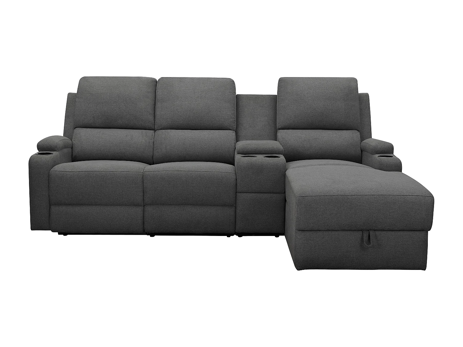 Canapé d'angle relax 3 places avec rangement en lin gris anthracite DALLAS