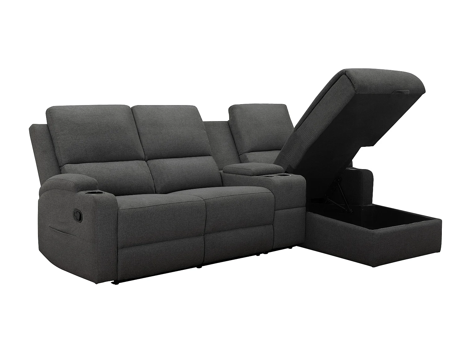 Canapé d'angle relax 3 places avec rangement en lin gris anthracite DALLAS