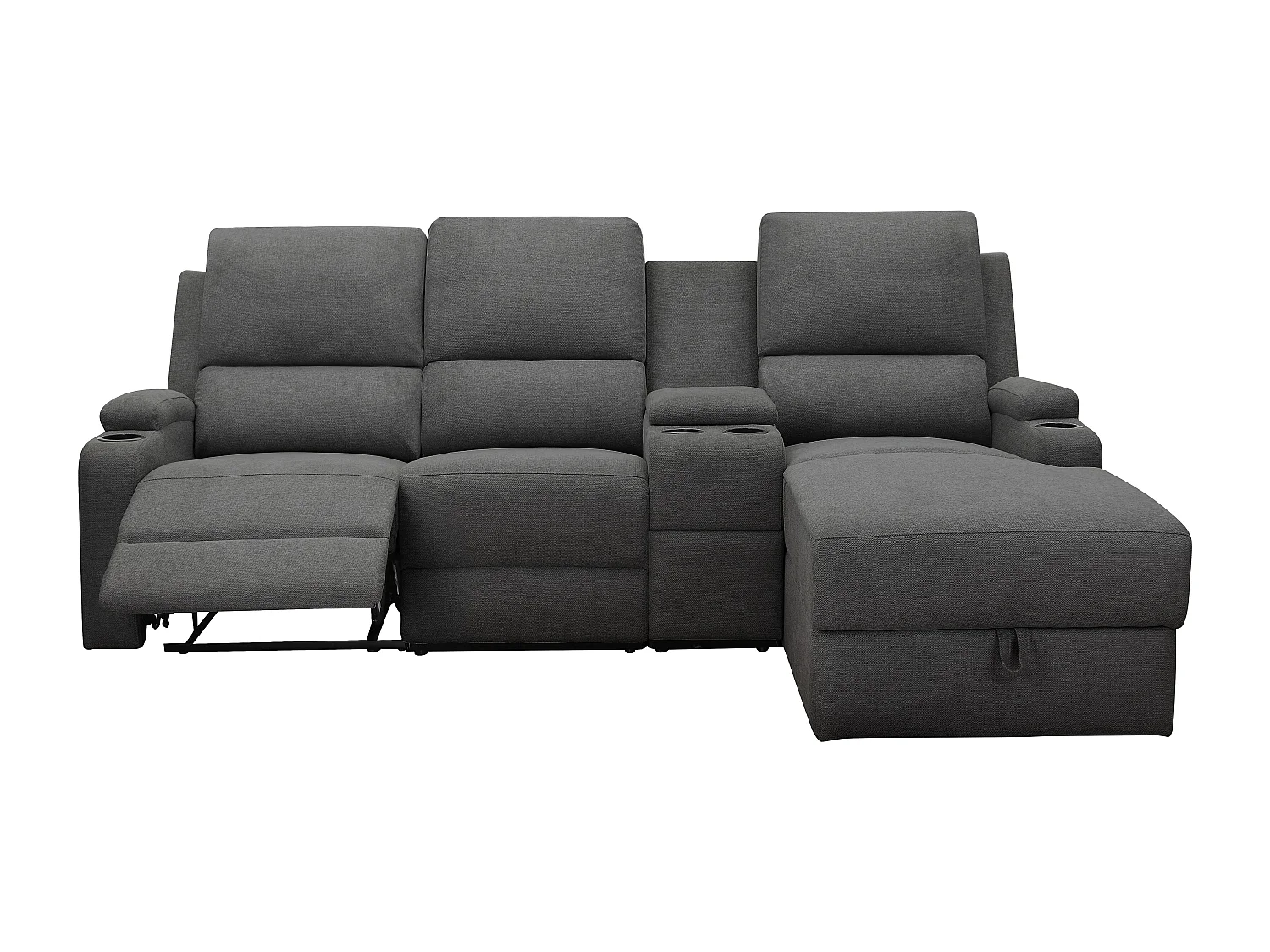 Canapé d'angle relax 3 places avec rangement en lin gris anthracite DALLAS