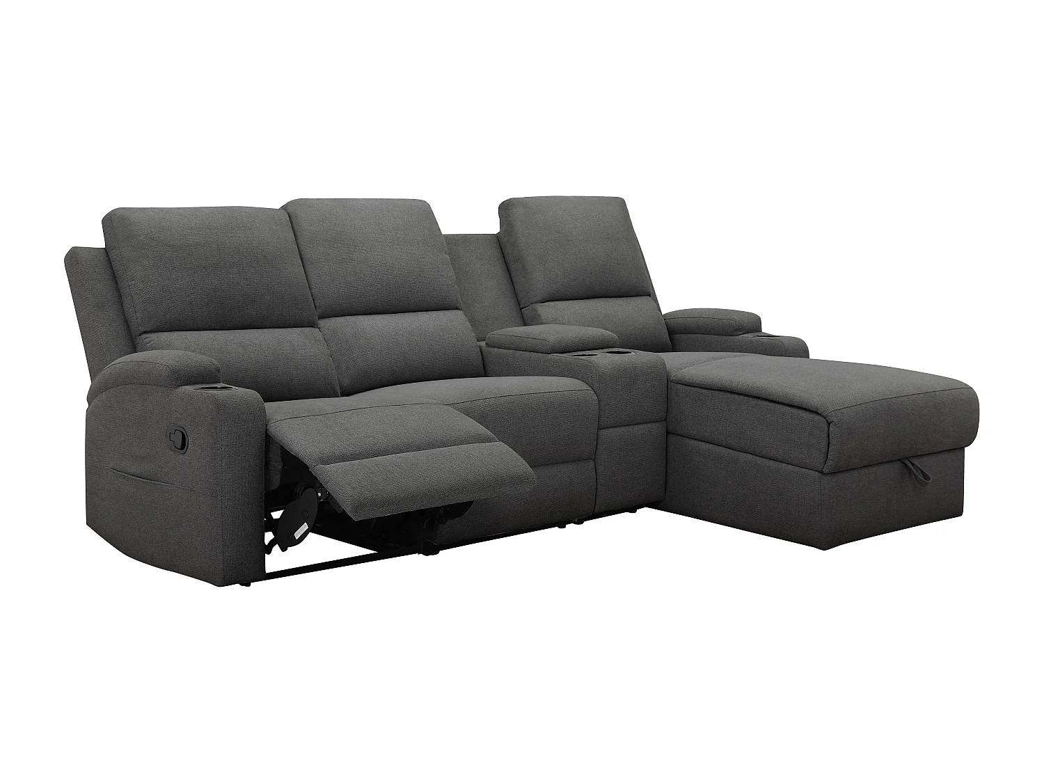 Canapé d'angle relax 3 places avec rangement en lin gris anthracite DALLAS