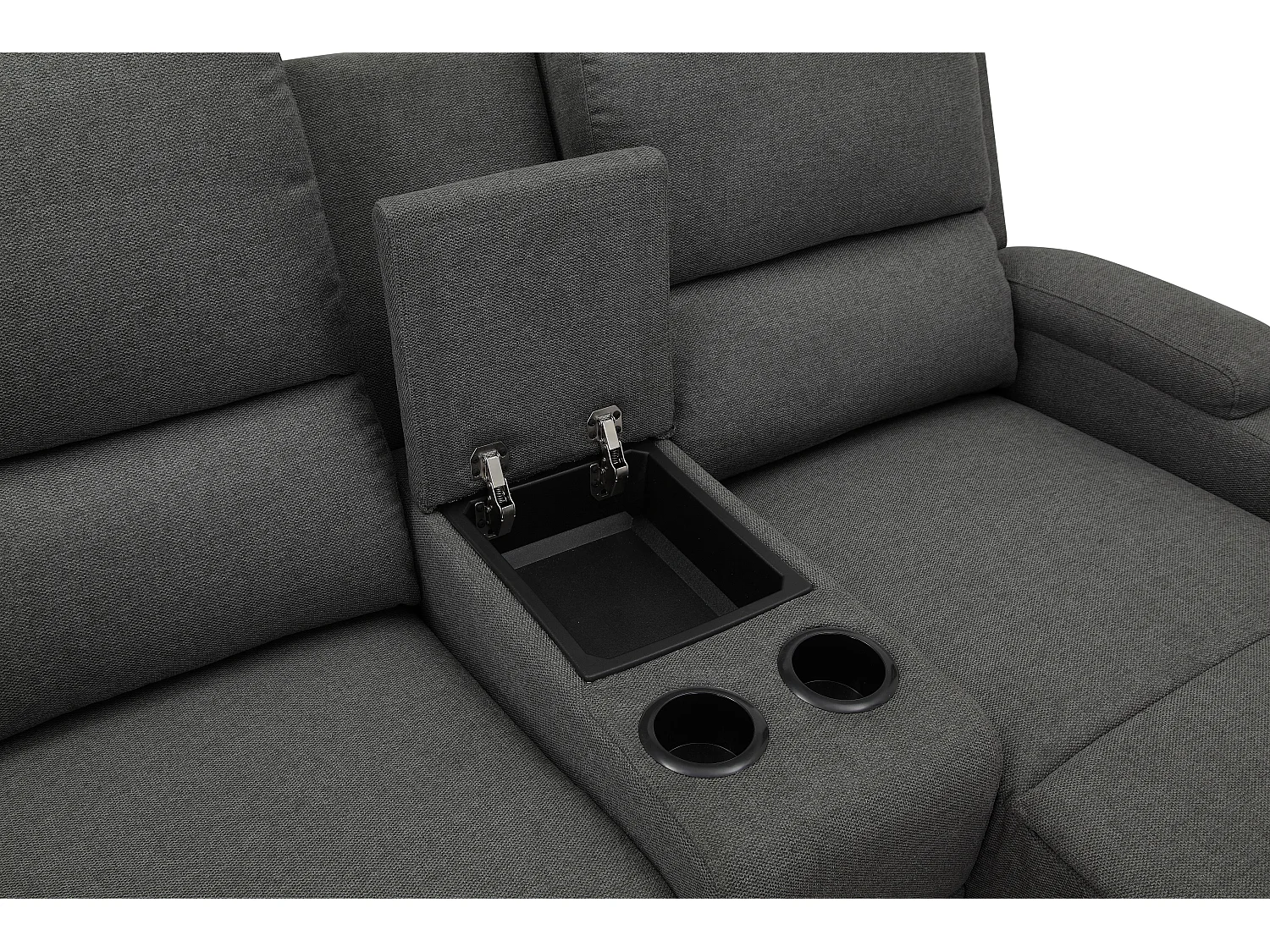 Canapé d'angle relax 3 places avec rangement en lin gris anthracite DALLAS