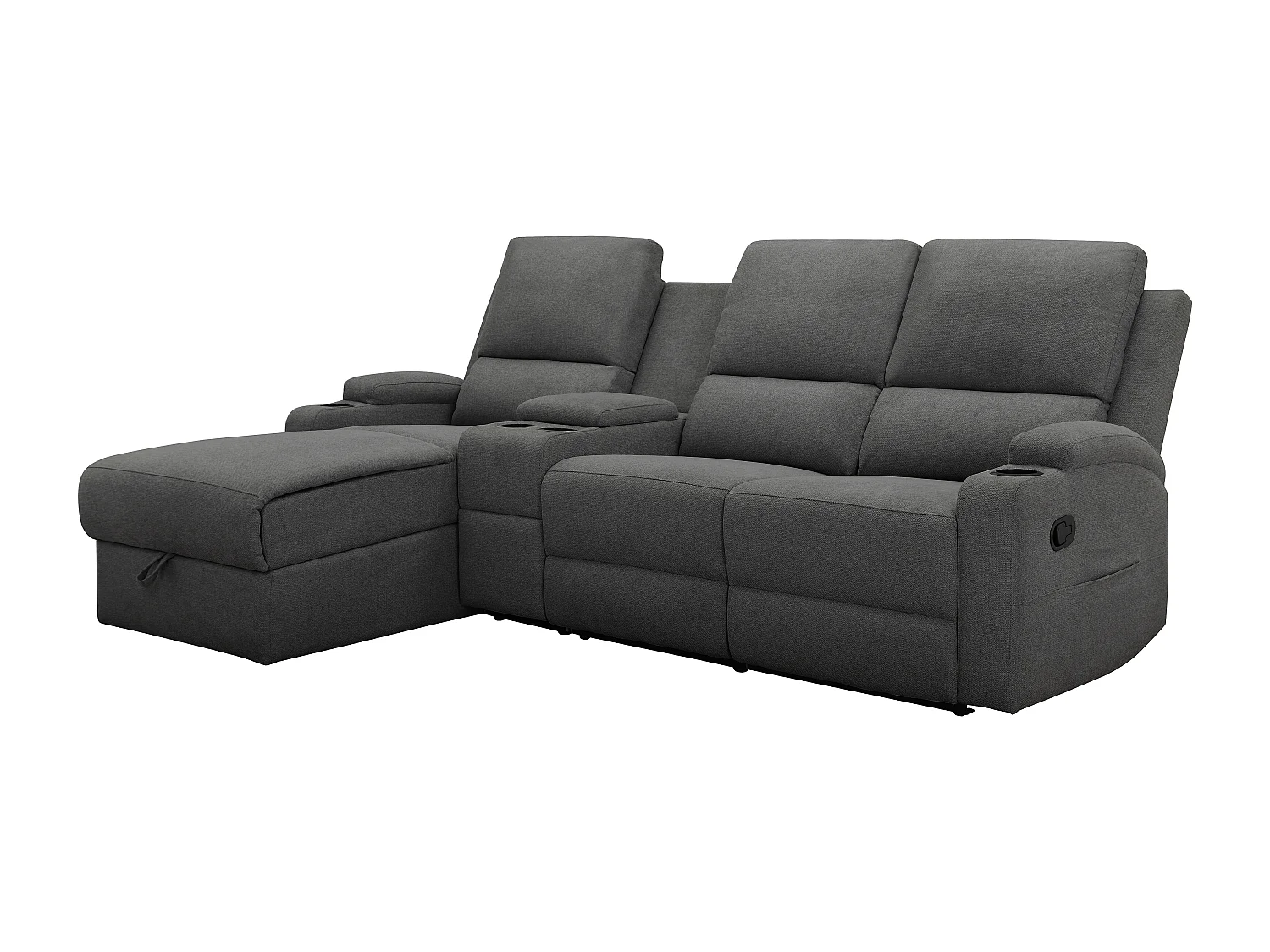 DALLAS | Canapé d’angle 3 places avec rangement en tissu anthracite