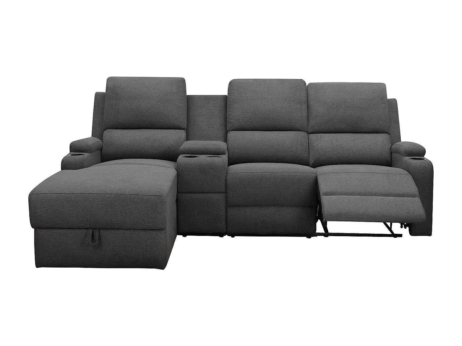 DALLAS | Canapé d’angle 3 places avec rangement en tissu anthracite