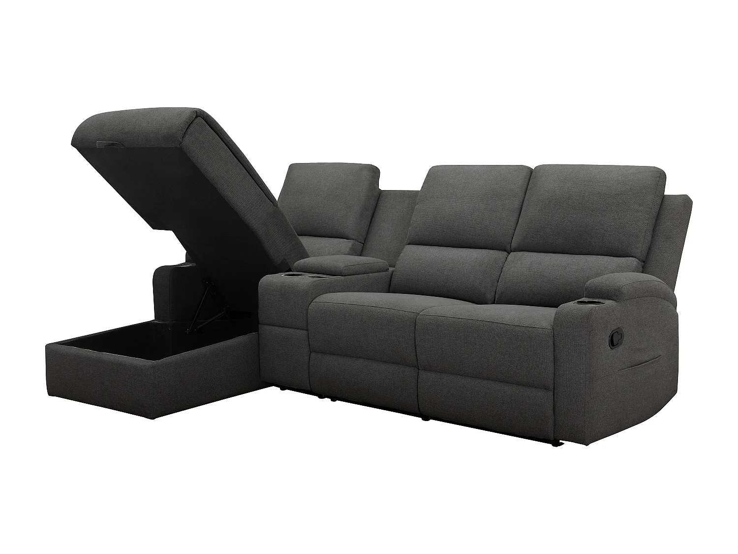 DALLAS | Canapé d’angle 3 places avec rangement en tissu anthracite