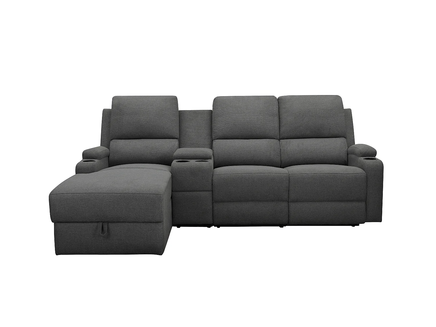 Canapé d'angle relax 3 places avec rangement en lin gris anthracite DALLAS