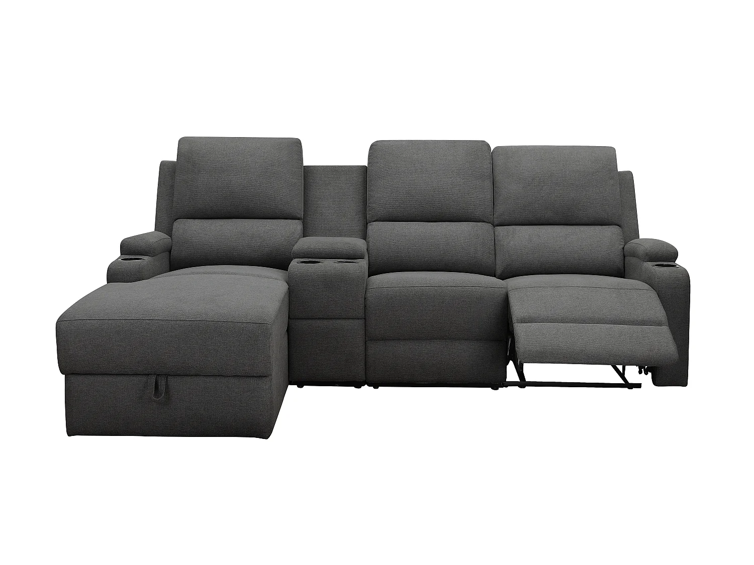 Canapé d'angle relax 3 places avec rangement en lin gris anthracite DALLAS
