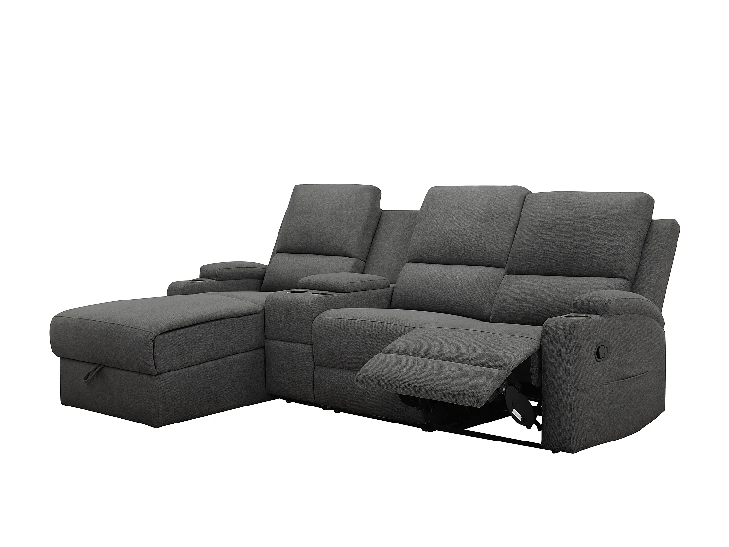 Canapé d'angle relax 3 places avec rangement en lin gris anthracite DALLAS