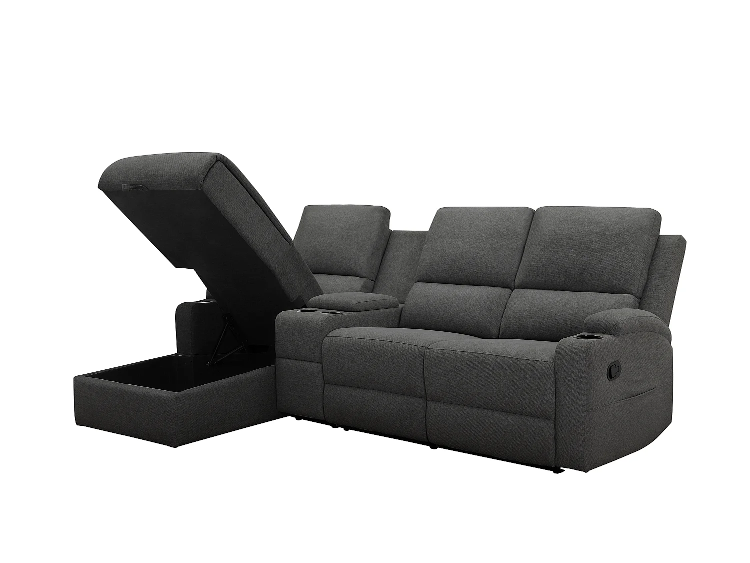 Canapé d'angle relax 3 places avec rangement en lin gris anthracite DALLAS