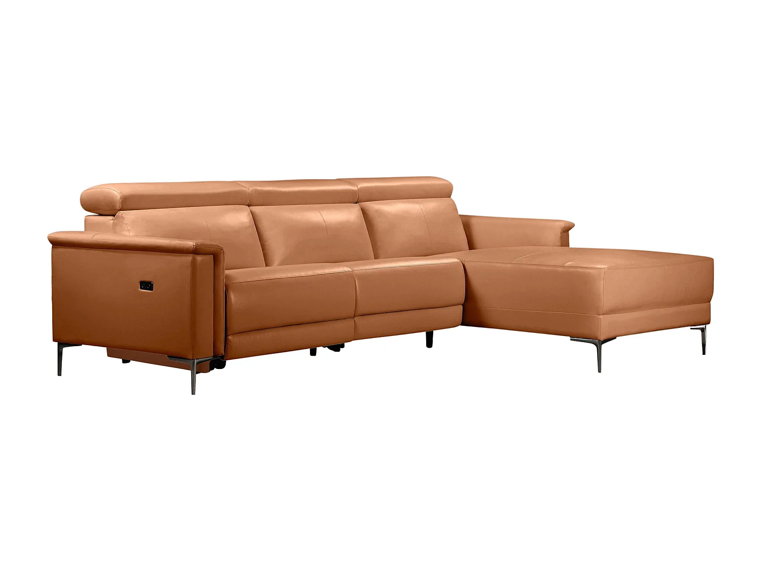 Lund | Canapé 3 places avec 1 fauteuil inclinable électrique en cuir artificiel Cognac