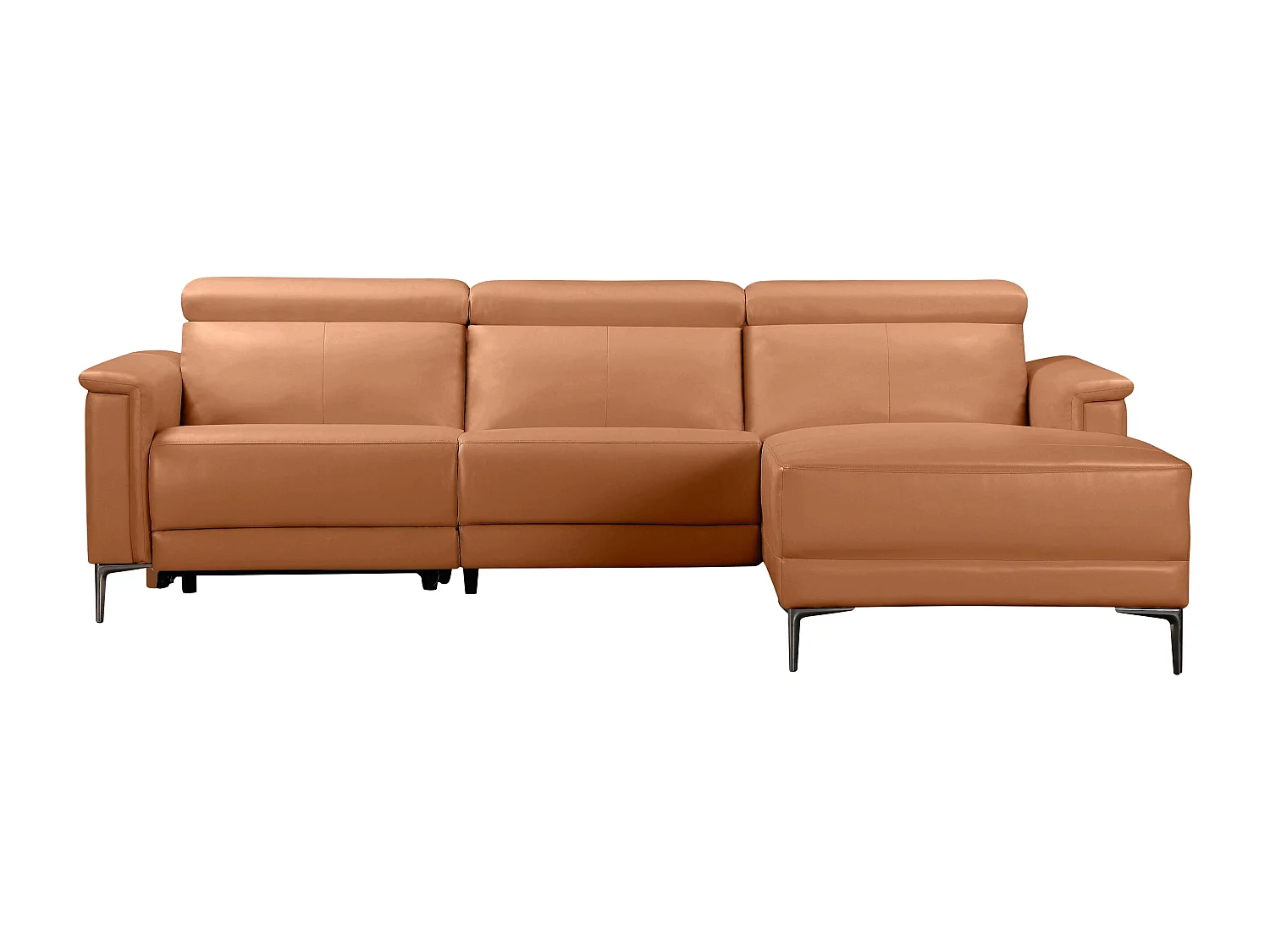 Lund | Canapé 3 places avec 1 fauteuil inclinable électrique en cuir artificiel Cognac