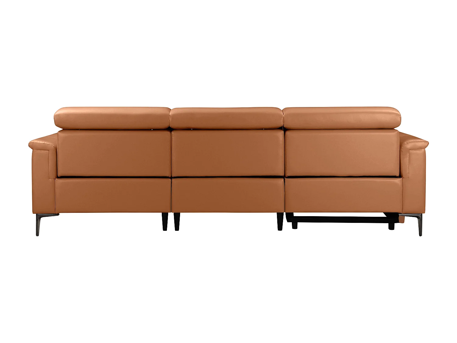 Lund | Canapé 3 places avec 1 fauteuil inclinable électrique en cuir artificiel Cognac
