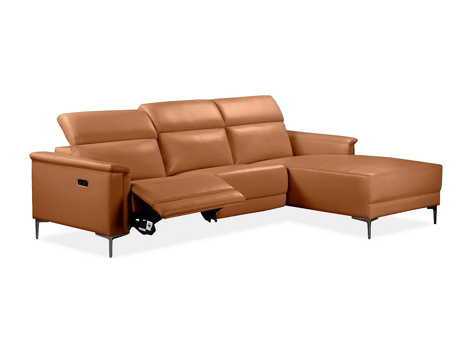 Lund | Canapé 3 places avec 1 fauteuil inclinable électrique en cuir artificiel Cognac