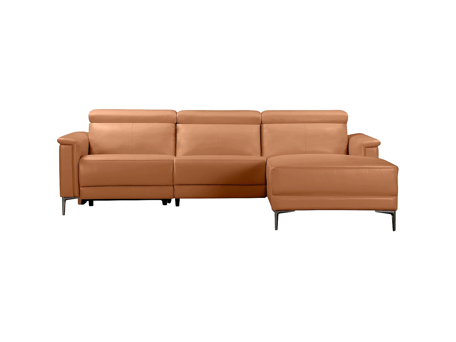Canapé d'angle relax 3 places inclinable en cuir marron LUND