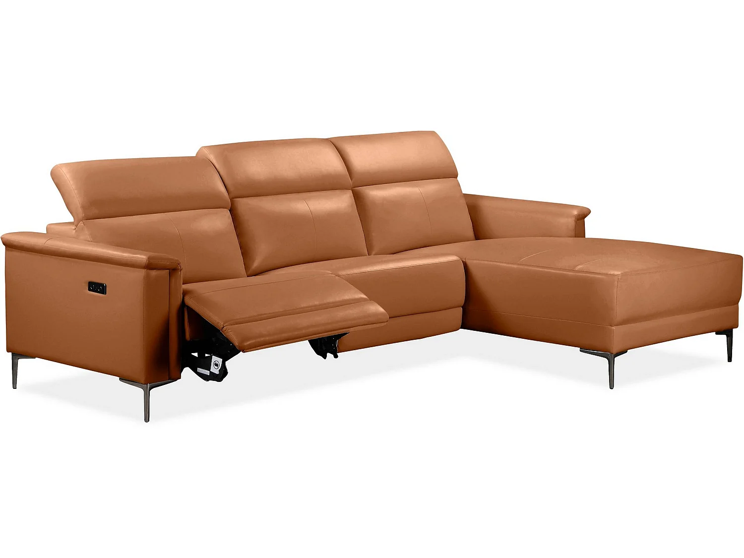 Canapé d'angle relax 3 places inclinable en cuir marron LUND