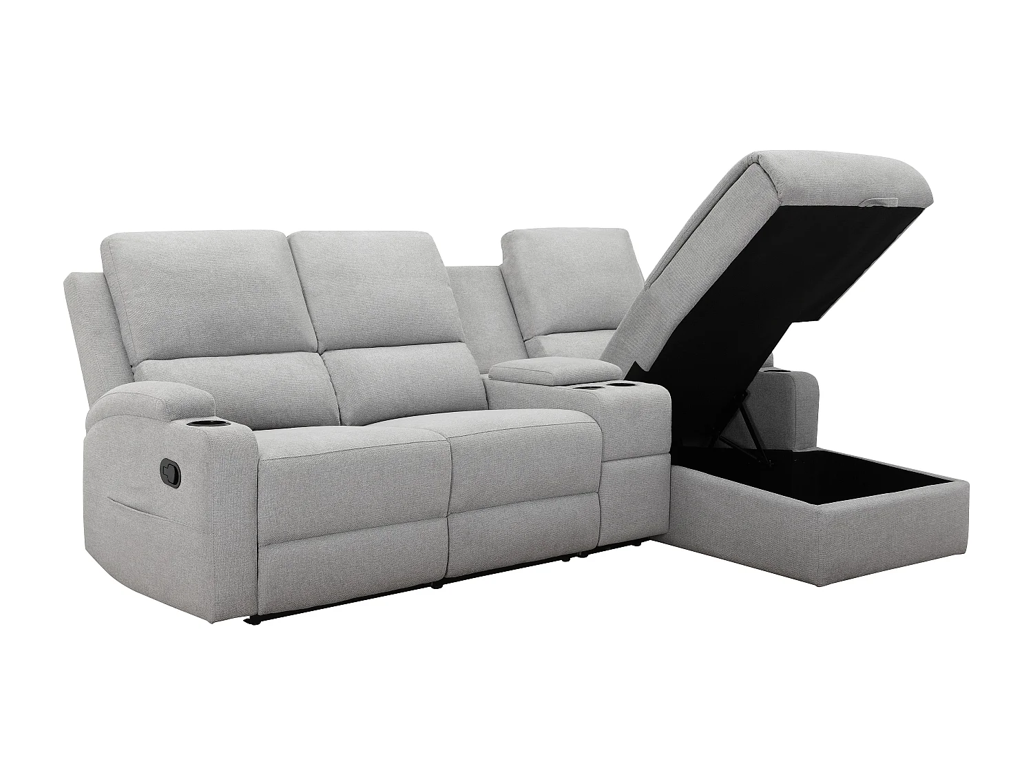 DALLAS | Canapé d’angle à 3 places avec rangement en tissu gris clair