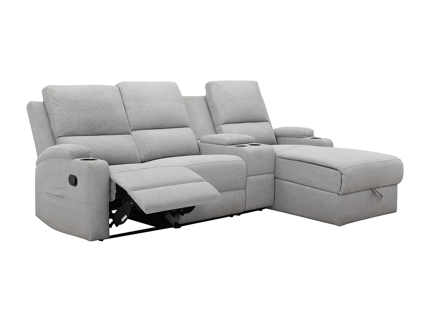 DALLAS | Canapé d’angle à 3 places avec rangement en tissu gris clair