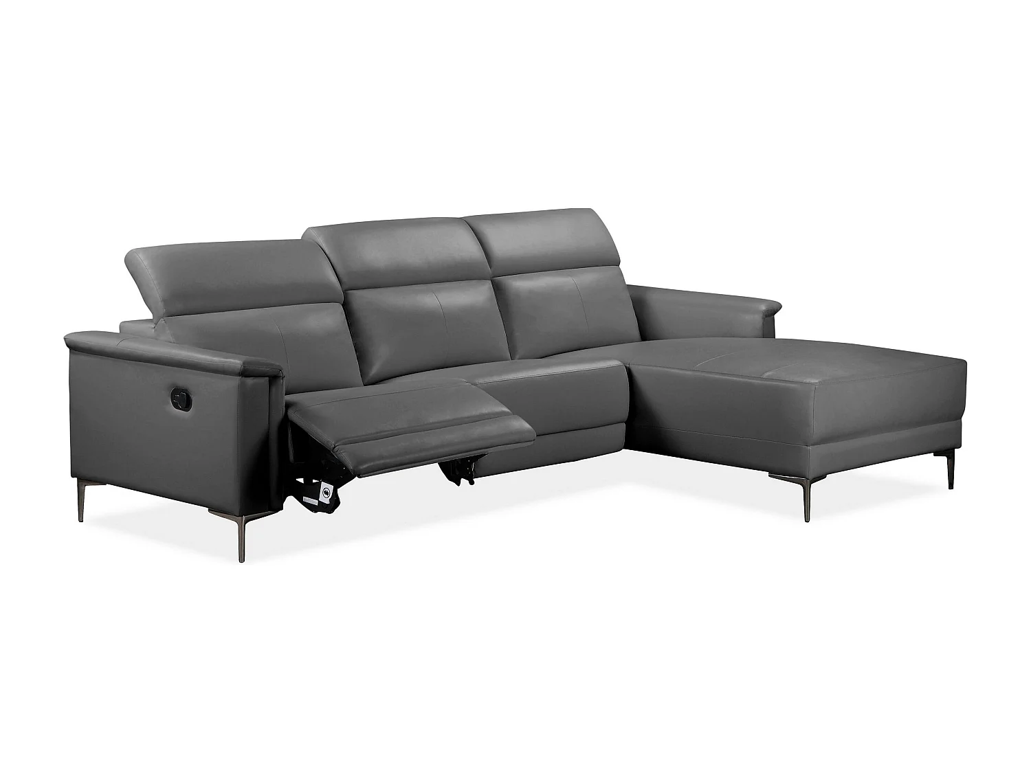 Lund | Canapé chaise lounge avec un fauteuil inclinable manuelleuel en cuir artificiel gris