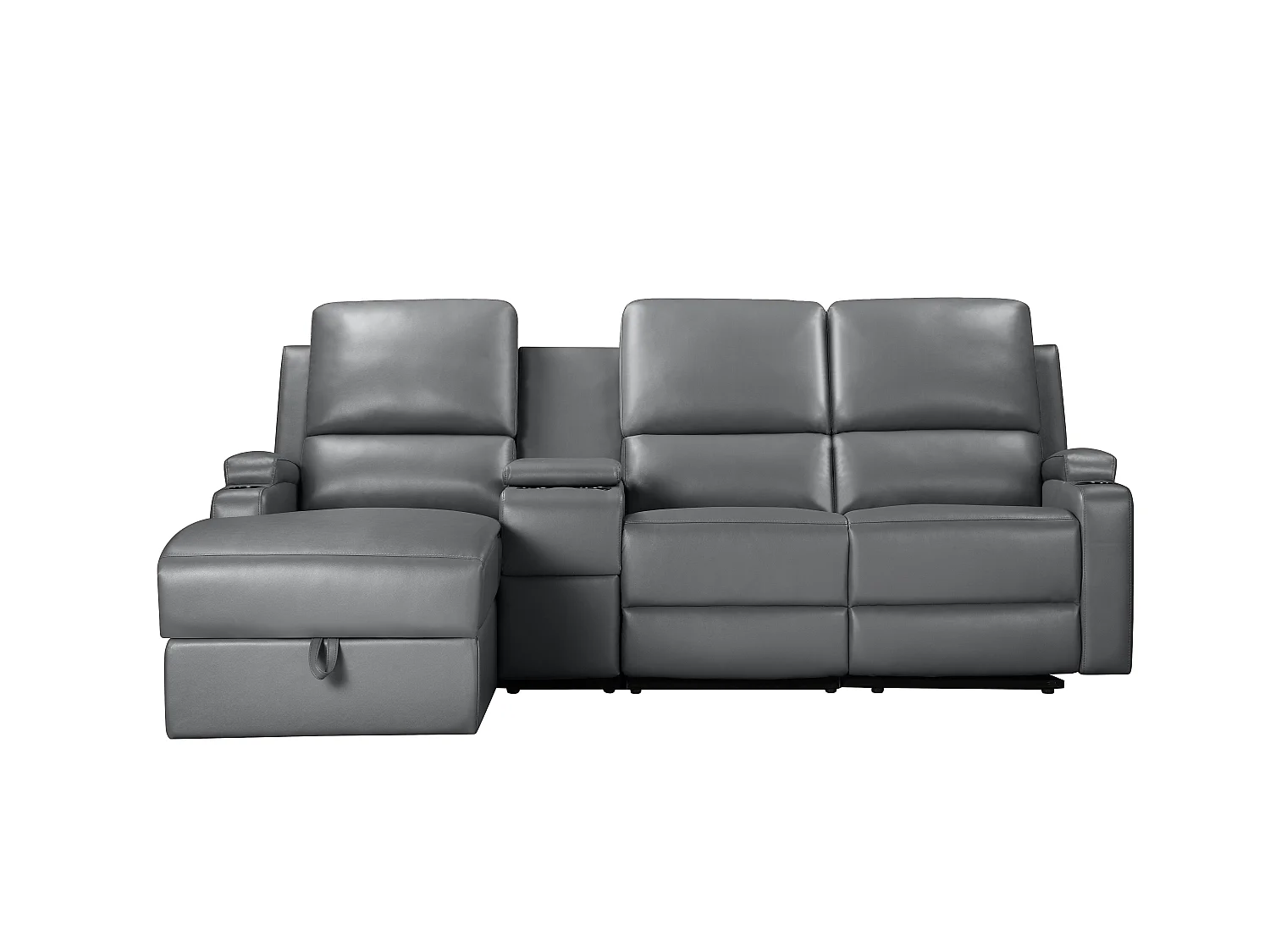 Canapé d'angle relax 3 places avec rangement en cuir gris DALLAS