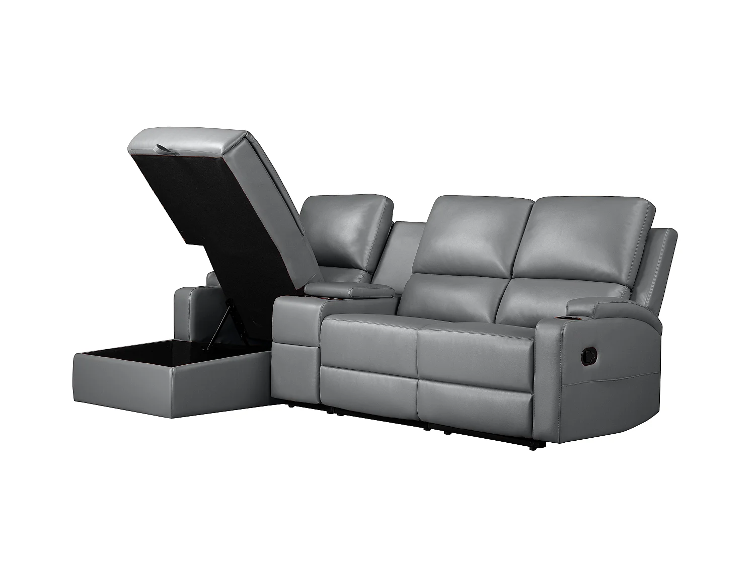 Canapé d'angle relax 3 places avec rangement en cuir gris DALLAS