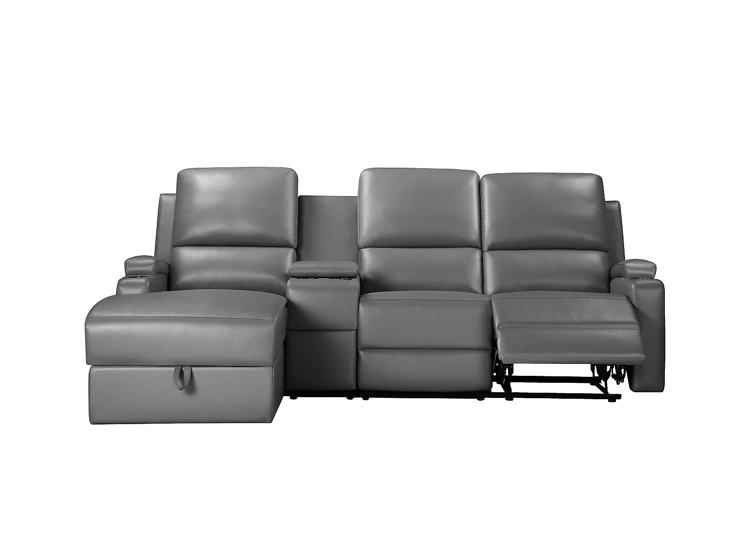 Canapé d'angle relax 3 places avec rangement en cuir gris DALLAS