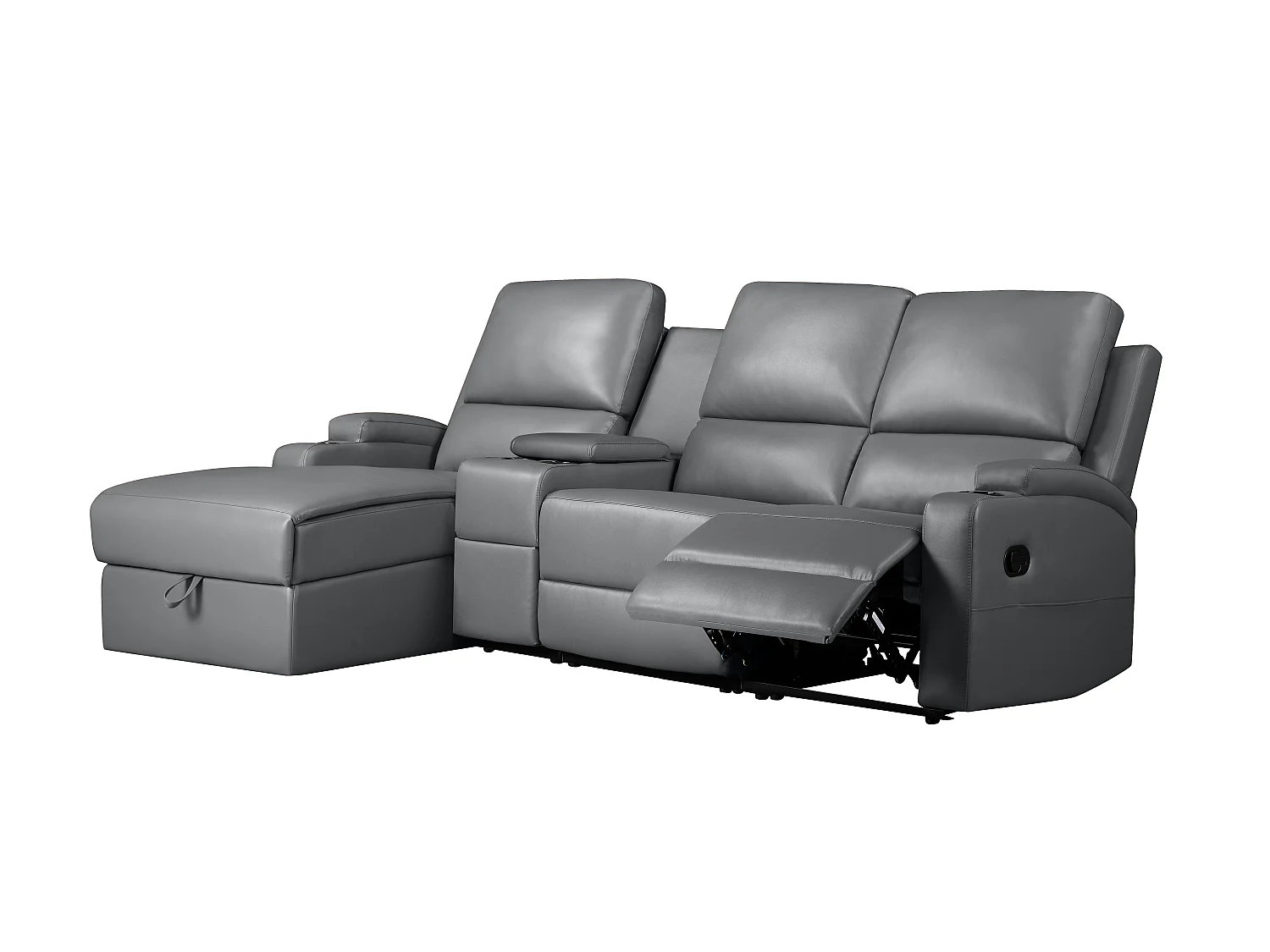 Canapé d'angle relax 3 places avec rangement en cuir gris DALLAS