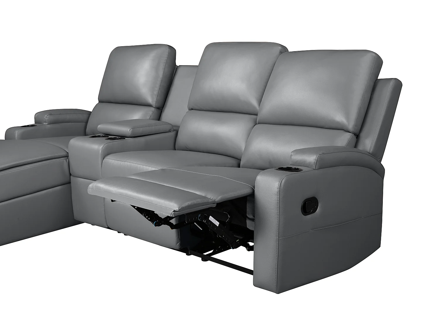 Canapé d'angle relax 3 places avec rangement en cuir gris DALLAS