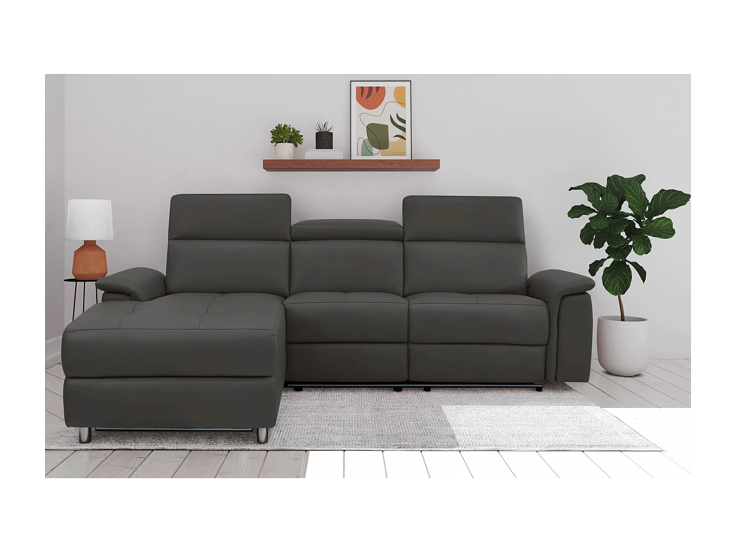 Pareli | Canapé d’angle 3 places avec fonction manuelleuelle en marron cuir artificiel