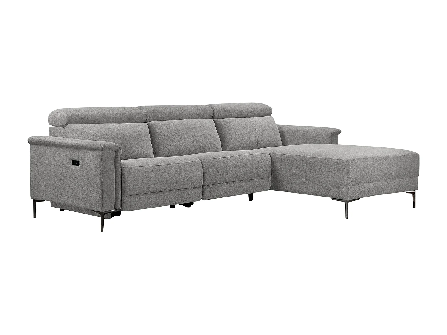 Lund | Canapé chaise lounge avec 1 fauteuil inclinable électrique en tissu gris clair