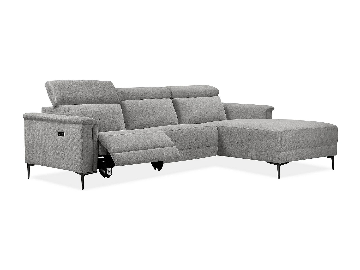 Lund | Canapé chaise lounge avec 1 fauteuil inclinable électrique en tissu gris clair