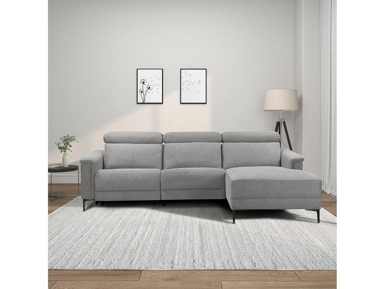 Lund | Canapé chaise lounge avec 1 fauteuil inclinable électrique en tissu gris clair