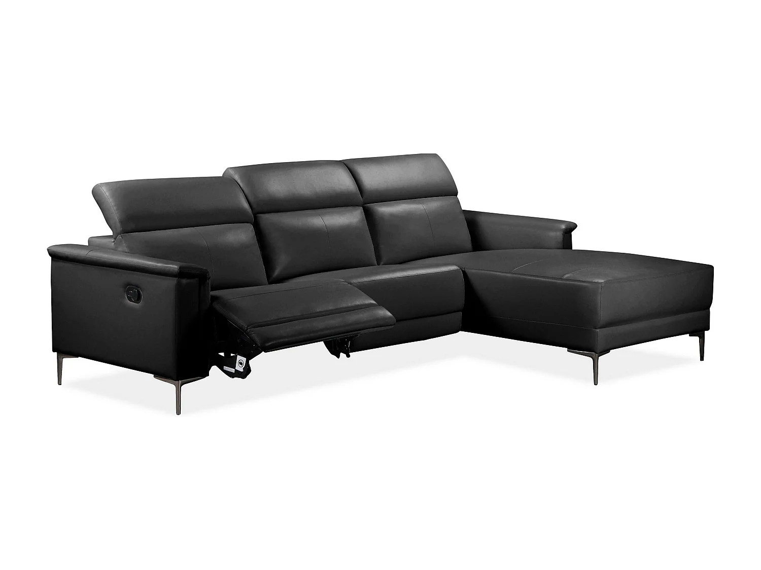Lund | Canapé d’angle 3 places avec 1 fauteuil inclinable manuelleuel en cuir artificiel noir