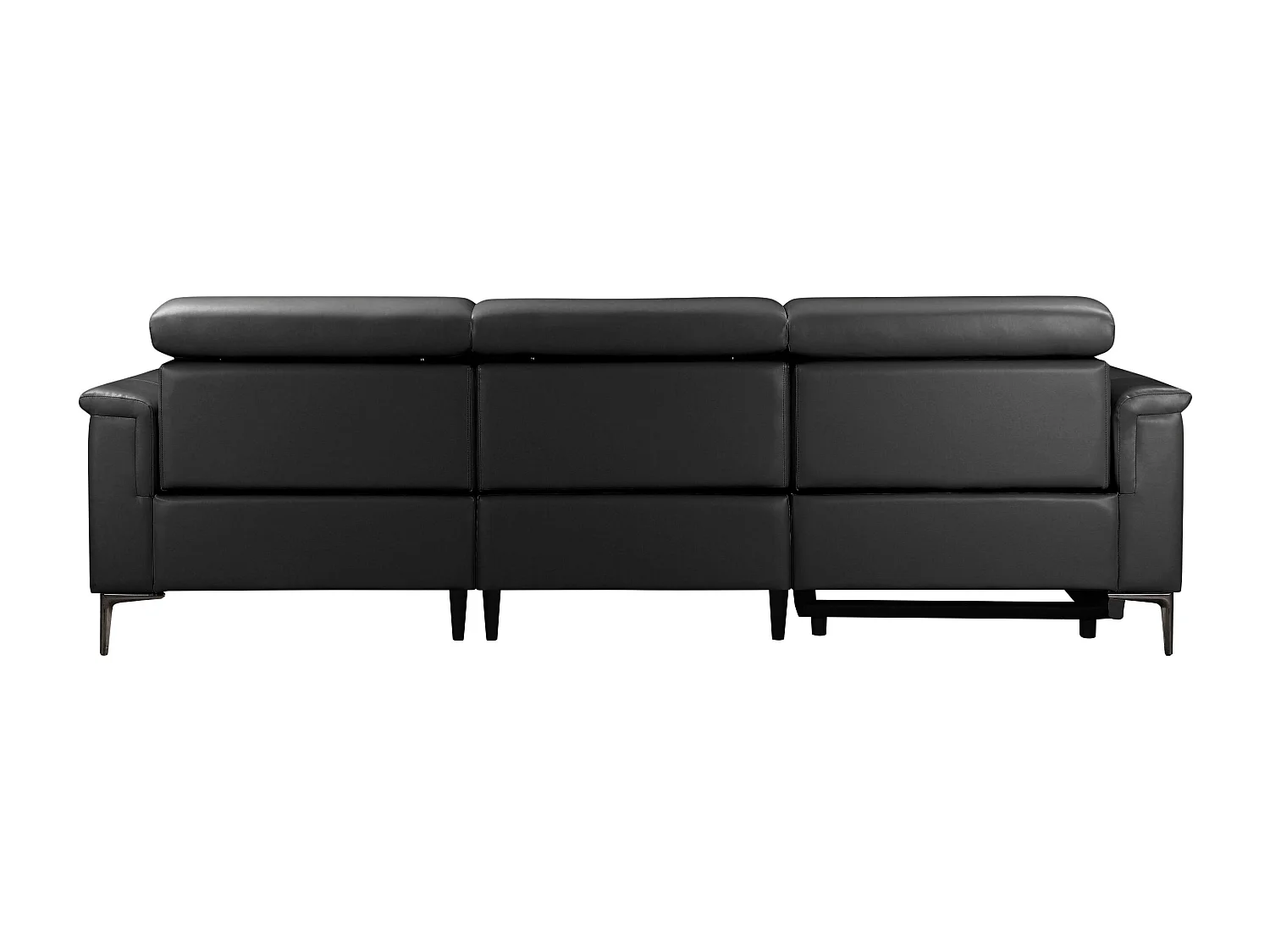 Lund | Canapé d’angle 3 places avec 1 fauteuil inclinable manuelleuel en cuir artificiel noir