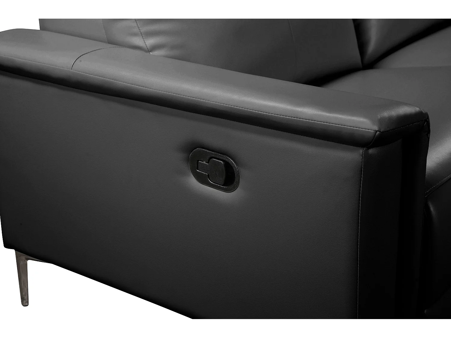 Lund | Canapé d’angle 3 places avec 1 fauteuil inclinable manuelleuel en cuir artificiel noir