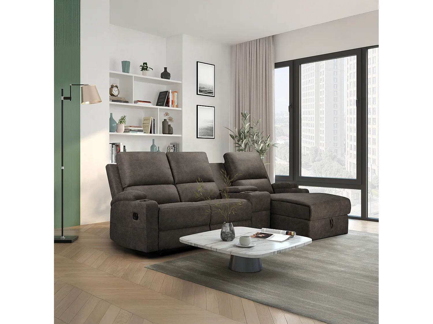 DALLAS | Canapé d’angle 3 places avec rangement en microfibre anthracite