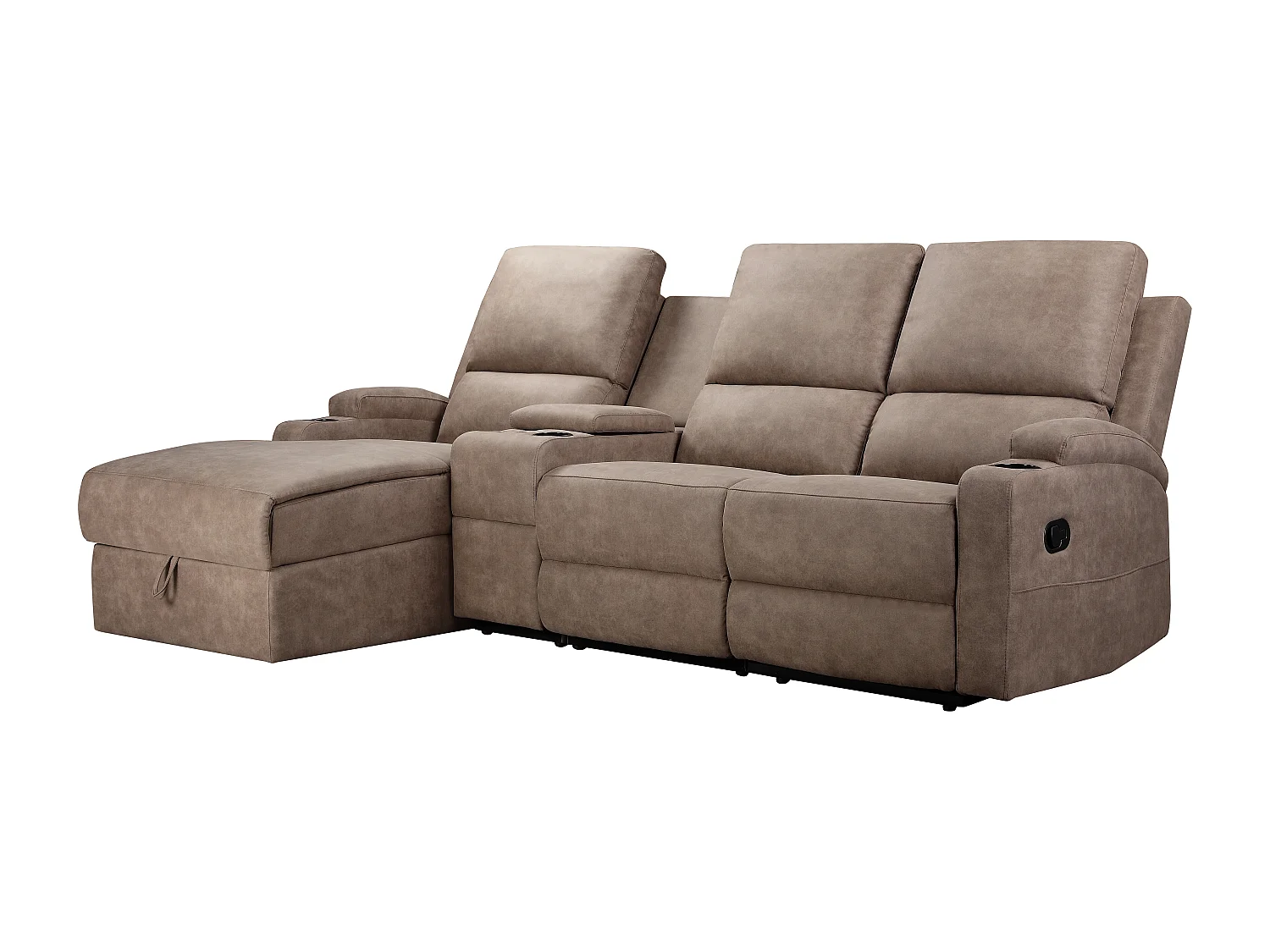 DALLAS | Canapé d’angle 3 places avec rangement en microfibre taupe